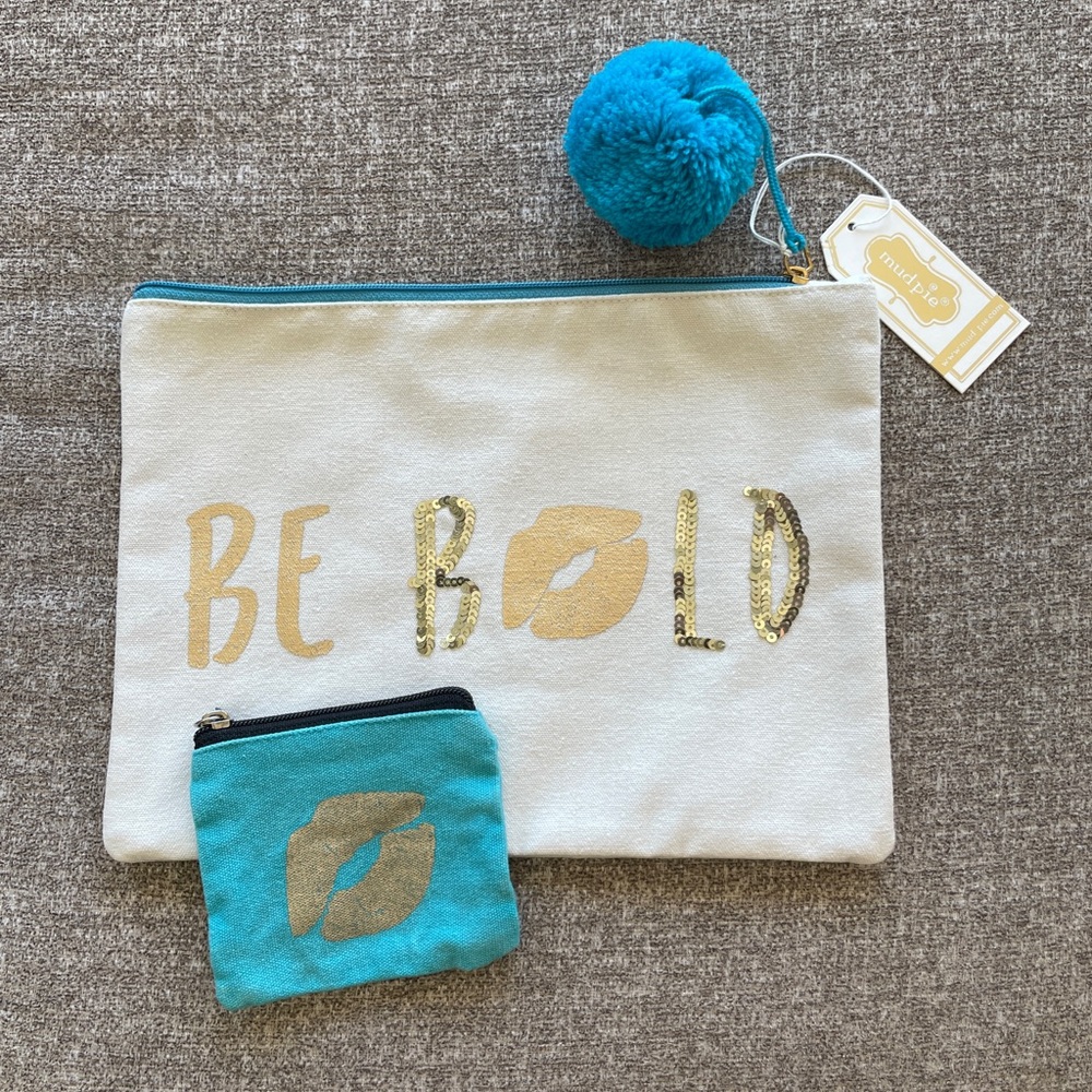 Mud Pie 'Be Bold' Pouch Set - White and Blue